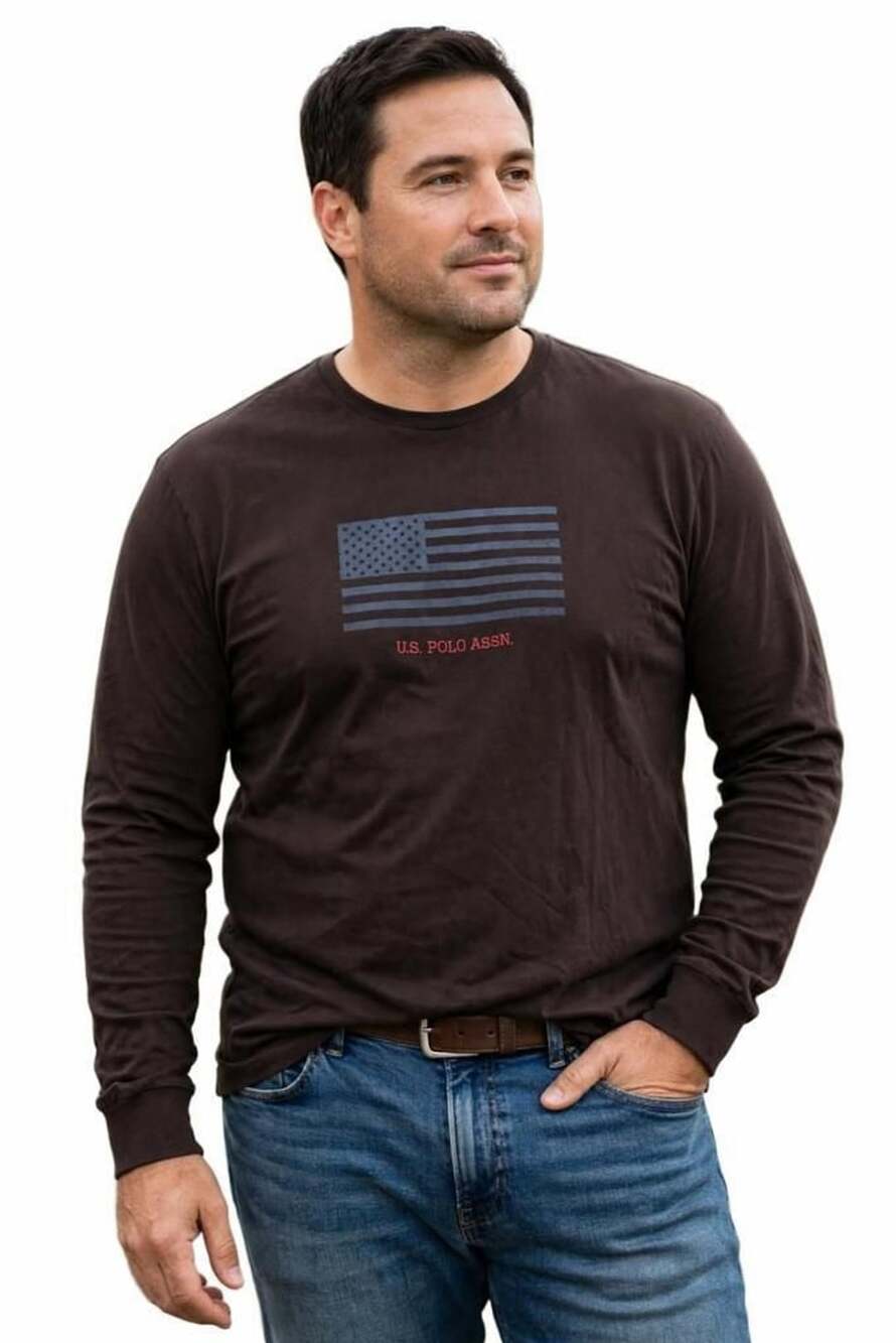 U.S. Polo Assn. Long Sleeve American Flag Graphic T-Shirt Black XXL